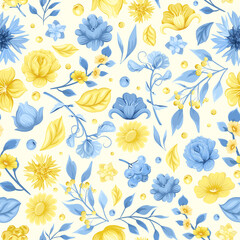 Seamless pattern with folk Ukrainian flowers and ornaments