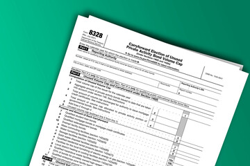 Obraz premium Form 8328 documentation published IRS USA 44324. American tax document on colored