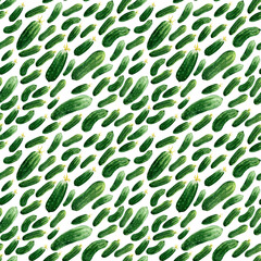 Watercolor seamless pattern with seasonal vegetables, tomatoes and cucumbers