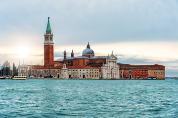 Fototapeta premium Panorama view of San Giorgio Maggiore basilica on the Grand canal in Venice, Italy.