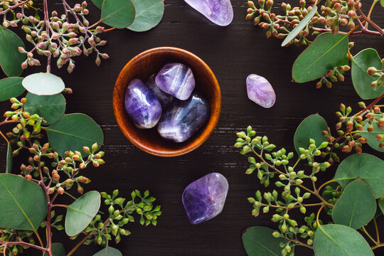 Amethyst with Eucalyptus Leaves