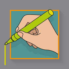 Hand with pen. Vector illustration. Sketching.