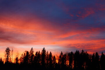 View on a sunset in the department of Jura 