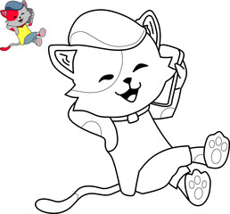 vector image of a cat holding a smartphone.