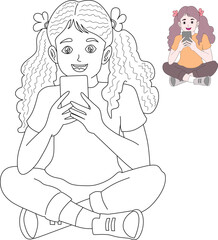 vector image of a woman holding a smartphone.