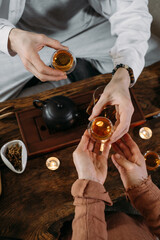 Beautiful traditional chinese tea ceremony with candle and decoration