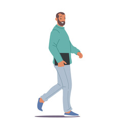 Mature Male Character Passerby Walk on City Street, Bearded Modern Man With Handbag Go at Work or Walking, Businessman