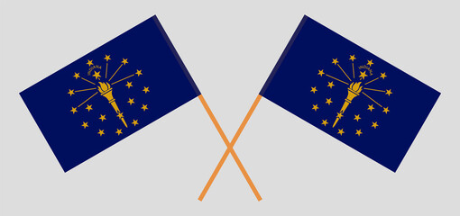 Crossed flags of the State of Indiana. Official colors. Correct proportion