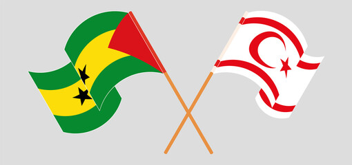 Crossed and waving flags of Sao Tome and Principe and Northern Cyprus