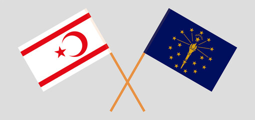 Crossed flags of Northern Cyprus and the State of Indiana. Official colors. Correct proportion