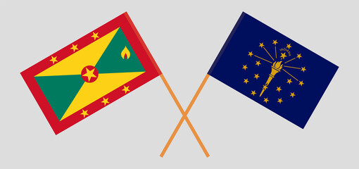 Crossed flags of Grenada and the State of Indiana. Official colors. Correct proportion
