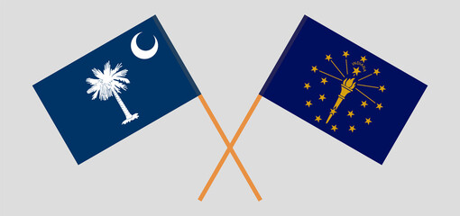 Crossed flags of The State of South Carolina and the State of Indiana. Official colors. Correct proportion