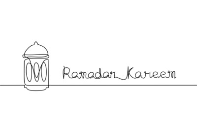 Continuous line drawing of lantern, ramadan kareem islamic decoration, object one line, single line art, vector illustration