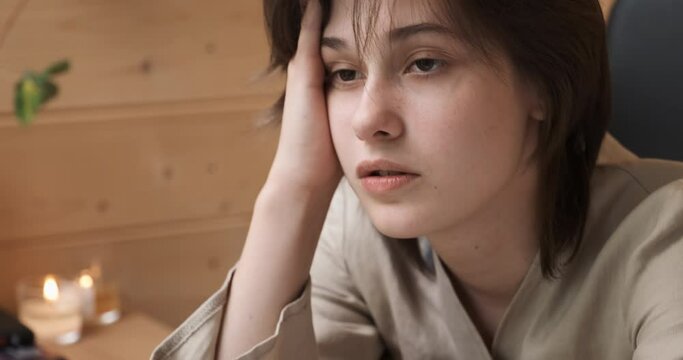 Young frustrated woman feeling despair and stress, pain and depression. Person made a mistake. Portrait with strong negative emotions. Concept of people having problem and trouble.