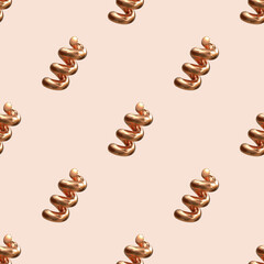 Golden spiral like pasta vector seamless pattern. Abstract luxury jewelry helix on the light background