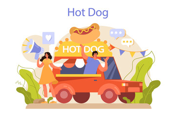 Hot dog. Unhealthy fast food cooking, american snack with ketchup