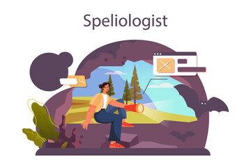 Speleologist concept. Scientst exploring deep cave with special