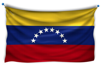 The official flag of  Venezuela. Patriotic symbol, banner, element, background. The right colors. Venezuela wavy flag with really detailed fabric texture, exact size, illustration, 3D, pinned