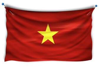The official flag of Vietnam. Patriotic symbol, banner, element, background. The right colors. Vietnam wavy flag with really detailed fabric texture, exact size, illustration, 3D, pinned