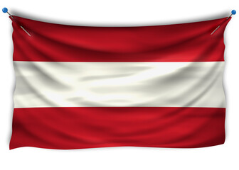 The official flag of Austria. Patriotic symbol, banner, element, background. The right colors. Austria wavy flag with really detailed fabric texture, exact size, illustration, 3D, pinned
