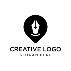 Vector graphic of map pin combined with pen logo design template
