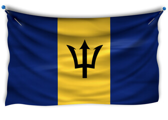 The official flag of Barbados. Patriotic symbol, banner, element, background. The right colors. Barbados wavy flag with really detailed fabric texture, exact size, illustration, 3D, pinned