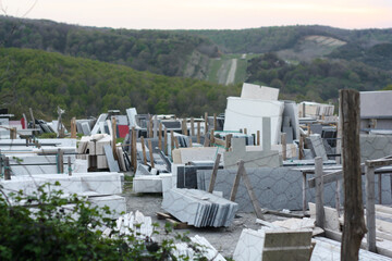 Marble slabs in front of marble mine, quarry in şile, istanbul.