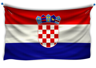 The official flag of Croatia. Patriotic symbol, banner, element, background. The right colors. Croatia wavy flag with really detailed fabric texture, exact size, illustration, 3D, pinned