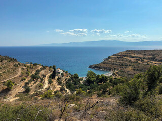 Summer Travel Vacation. View On Beautiful Beach On Greece Shore.