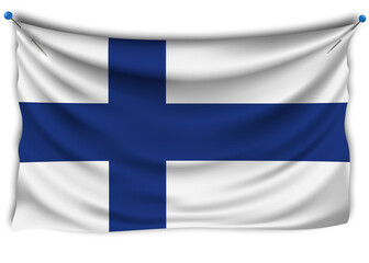 Obraz premium The official flag of Finland. Patriotic symbol, banner, element, background. The right colors. Finland wavy flag with really detailed fabric texture, exact size, illustration, 3D, pinned
