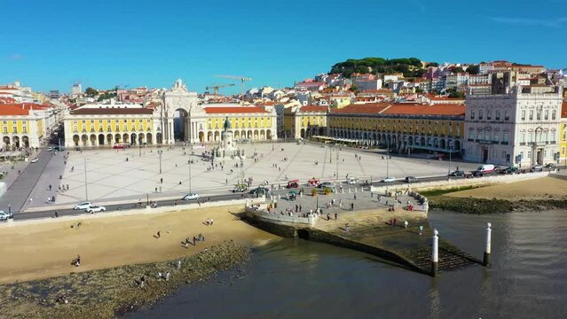 Aerial view of Praca do comercio in Lisbon, Portugal.
