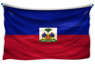The official flag of Haiti Large. Patriotic symbol, banner, element, background. The right colors. Haiti Large wavy flag with really detailed fabric texture, exact size, illustration, 3D, pinned