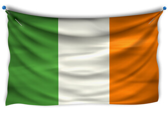 The official flag of Ireland. Patriotic symbol, banner, element, background. The right colors. Ireland wavy flag with really detailed fabric texture, exact size, illustration, 3D, pinned