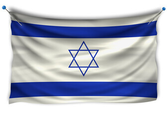 The official flag of Israel. Patriotic symbol, banner, element, background. The right colors. Israel wavy flag with really detailed fabric texture, exact size, illustration, 3D, pinned