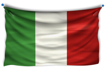 The official flag of Italy. Patriotic symbol, banner, element, background. The right colors. Italy wavy flag with really detailed fabric texture, exact size, illustration, 3D, pinned