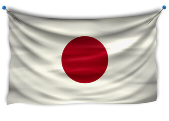 The official flag of Japan. Patriotic symbol, banner, element, background. The right colors. Japan wavy flag with really detailed fabric texture, exact size, illustration, 3D, pinned