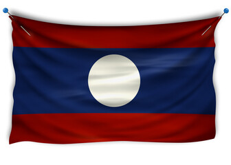 The official flag of Laos. Patriotic symbol, banner, element, background. The right colors. Laos wavy flag with really detailed fabric texture, exact size, illustration, 3D, pinned