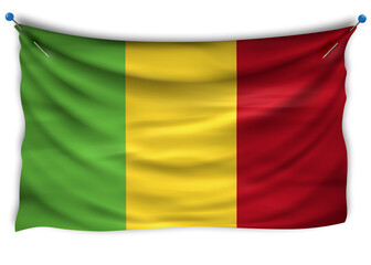 The official flag of Mali . Patriotic symbol, banner, element, background. The right colors. Mali wavy flag with really detailed fabric texture, exact size, illustration, 3D, pinned