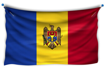 The official flag of Moldova. Patriotic symbol, banner, element, background. The right colors. Moldova wavy flag with really detailed fabric texture, exact size, illustration, 3D, pinned