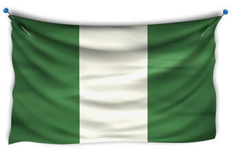 The official flag of  Nigeria. Patriotic symbol, banner, element, background. The right colors. Nigeria wavy flag with really detailed fabric texture, exact size, illustration, 3D, pinned