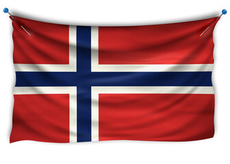 The official flag of Norway. Patriotic symbol, banner, element, background. The right colors. Norway wavy flag with really detailed fabric texture, exact size, illustration, 3D, pinned