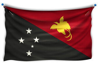 Official flag of Papua New Guinea. Patriotic symbol, banner, element, background. The right colors. Papua New Guinea wavy flag with really detailed fabric texture, exact size, illustration, 3D, pinned