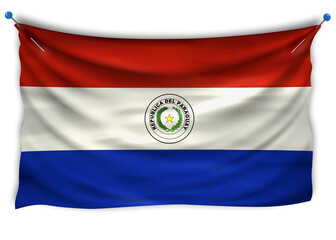 Obraz premium The official flag of Paraguay. Patriotic symbol, banner, element, background. Correct colors.Paraguay wavy flag with really detailed fabric texture, exact size, illustration, 3D, pinned