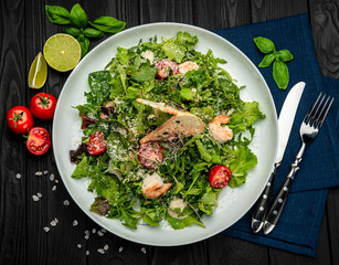 Fresh caesar salad with shrimps