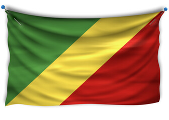 Official flag Republic Of The Congo. Patriotic symbol, banner, element, background. The right colors. Wavy flag with really detailed fabric texture, exact size, illustration, 3D, pinned, pin