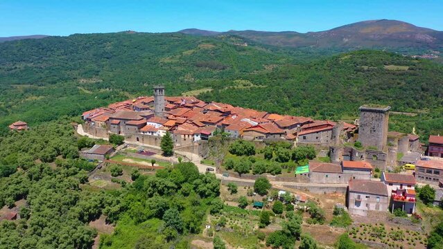 Aerial view of Miranda del Castanar village in Spain