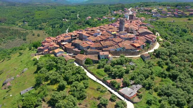Aerial view of Miranda del Castanar village in Spain