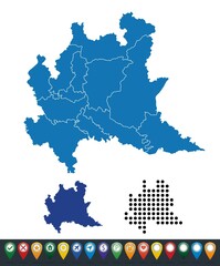 Set maps of Lombardia region - obrazy, fototapety, plakaty