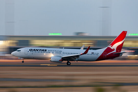 Adelaide, Australia - January 4, 2013: Qantas Boeing 737 landing at Adelaide Airport.