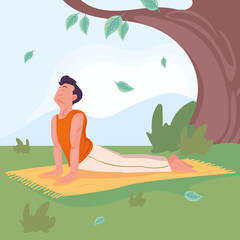 Obraz na płótnie Canvas man doing yoga on a mat